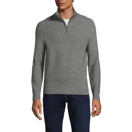 Men's Long Sleeve Washable Merino Wool Quarter Zip Sweater