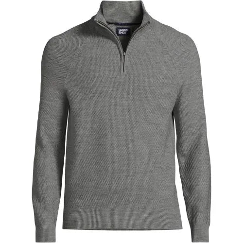 Men's Long Sleeve Washable Merino Wool Quarter Zip Sweater