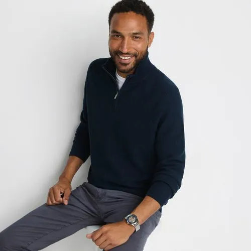 Men's Long Sleeve Washable Merino Wool Quarter Zip Sweater