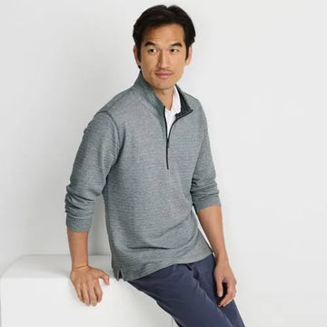 Men's Long Sleeve Herringbone Textured Quarter Zip