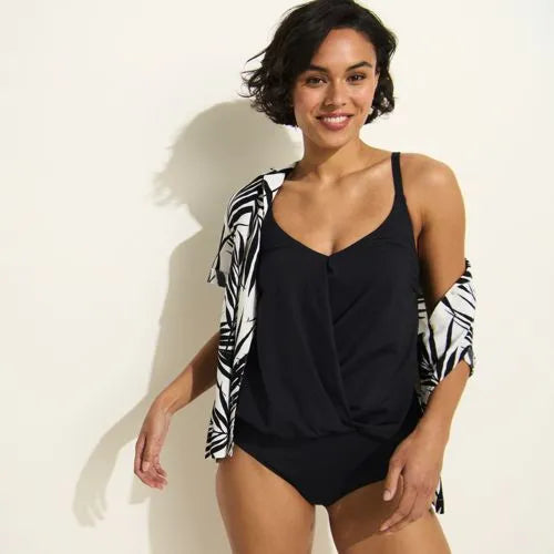 Women's Smoothing Control Blouson Fauxkini One Piece Swimsuit