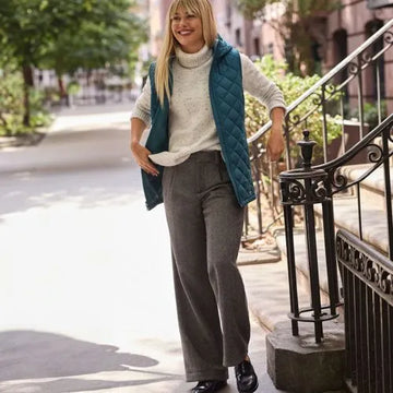 Women's Brushed Wool High Rise Pleated Wide Leg Pants