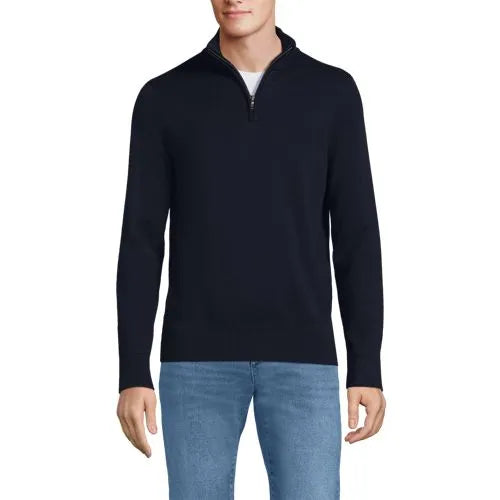 Men's Long Sleeve Fine Gauge Cotton Quarter Zip Sweater