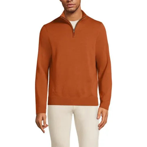 Men's Long Sleeve Fine Gauge Cotton Quarter Zip Sweater