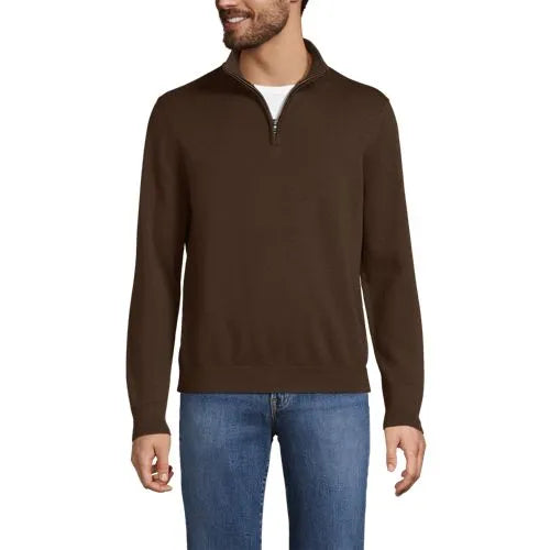 Men's Long Sleeve Fine Gauge Cotton Quarter Zip Sweater