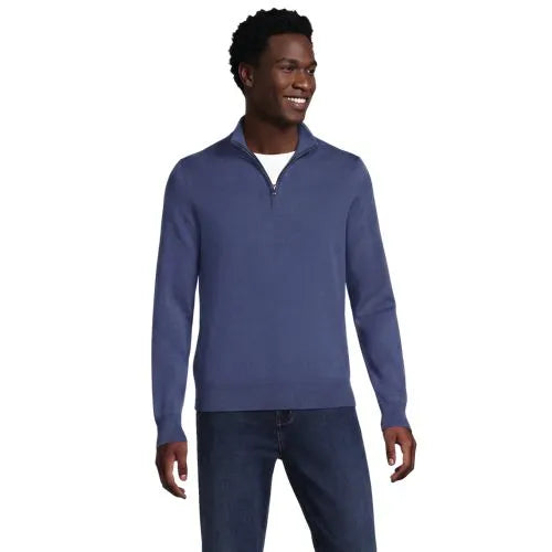 Men's Long Sleeve Fine Gauge Cotton Quarter Zip Sweater