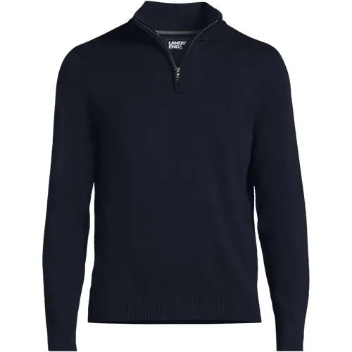 Men's Long Sleeve Fine Gauge Cotton Quarter Zip Sweater