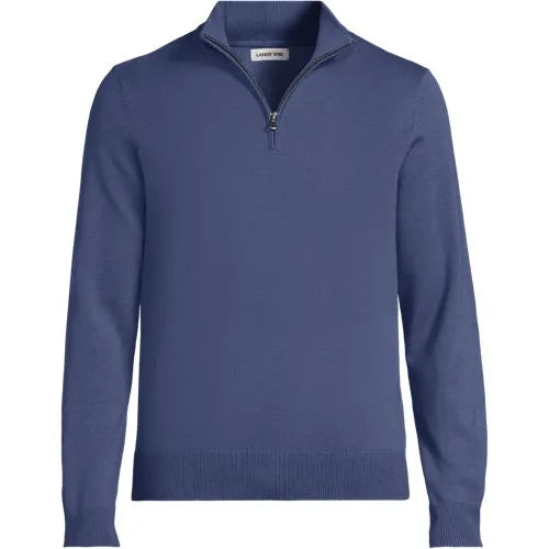Men's Long Sleeve Fine Gauge Cotton Quarter Zip Sweater