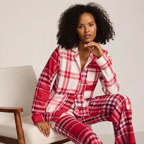 Women's Long Sleeve Flannel Patchwork Pajama Top