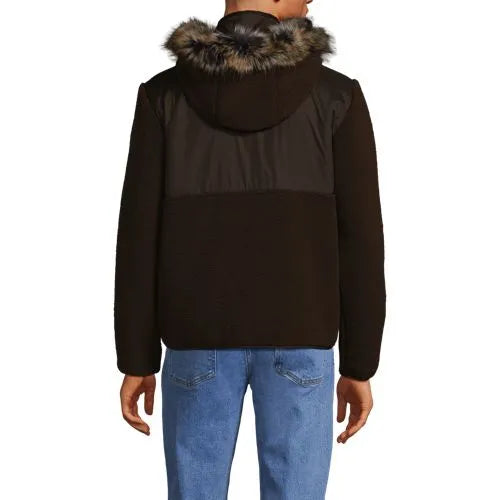 Men's Hooded Half Zip Faux Fur Sherpa Fleece Pullover