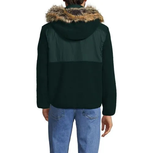 Men's Hooded Half Zip Faux Fur Sherpa Fleece Pullover
