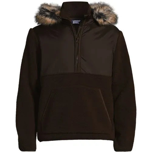 Men's Hooded Half Zip Faux Fur Sherpa Fleece Pullover