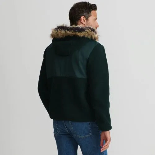 Men's Hooded Half Zip Faux Fur Sherpa Fleece Pullover