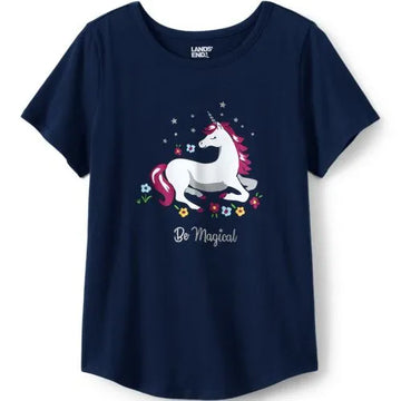 Girls Short Sleeve Curved Hem Graphic Tee Shirt