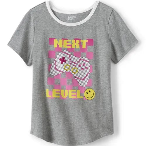 Girls Short Sleeve Curved Hem Graphic Tee Shirt