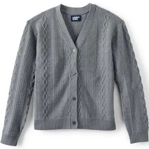 Girls Button Front Cable Cardigan