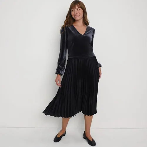 Women's Velvet and Satin Duet Midi Dress