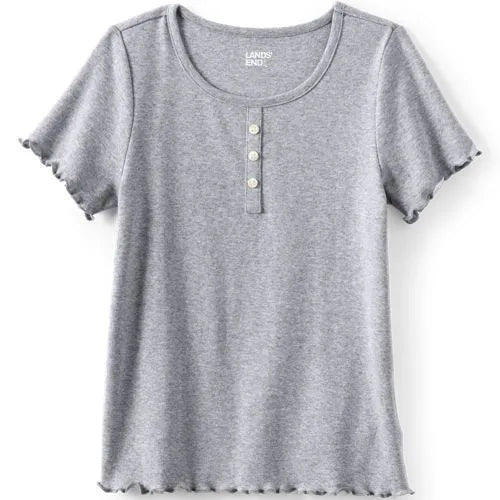 Girls Short Sleeve Ribbed Henley T-Shirt