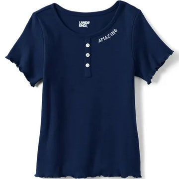 Girls Short Sleeve Ribbed Henley T-Shirt