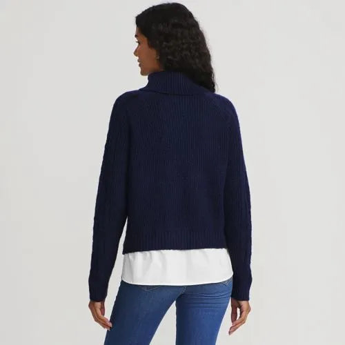 Women's Cable Turtleneck with Mock Shirt Detail Sweater
