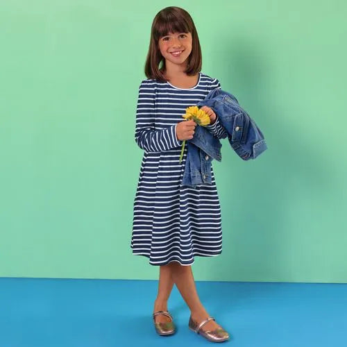 Girls Long Sleeve Gathered Waist Jersey Dress