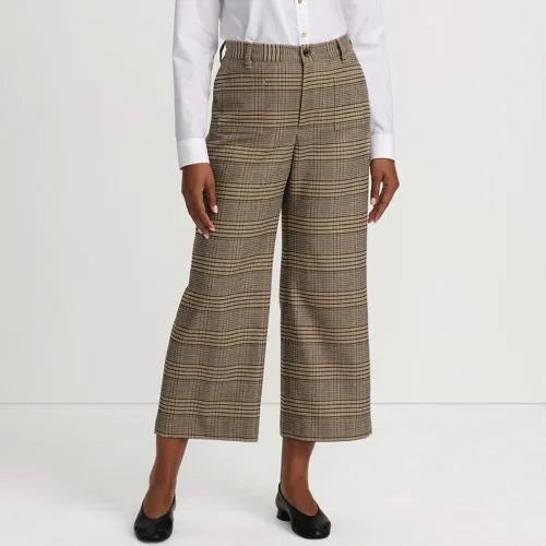 Women's Brushed Flannel High Rise Patch Pocket Wide Leg Crop Pants