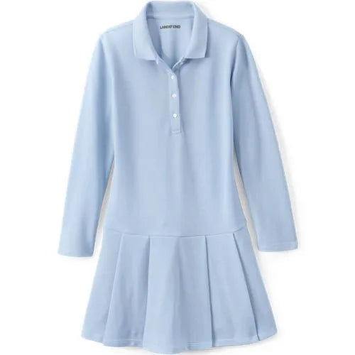 School Uniform Girls Long Sleeve Mesh Pleated Polo Dress