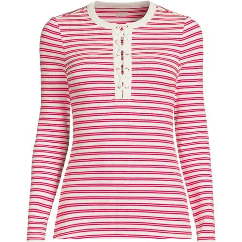 Women's Plus Size Polished Rib Tie Henley Top