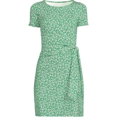 Women's Short Sleeve Cotton Modal Wrap Above the Knee Dress