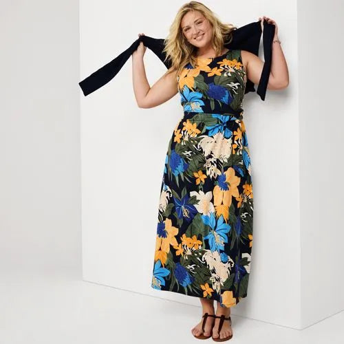 Women's Cotton Modal Sleeveless Tie Waist Maxi Dress