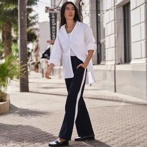 Women's Sport Knit High Rise Relaxed Straight Leg Side Stripe Pants