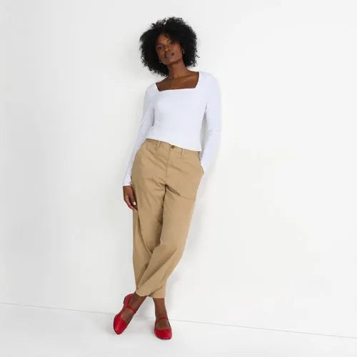 Women's Long Sleeve Tugless Double Layer Square Neck Knit Top