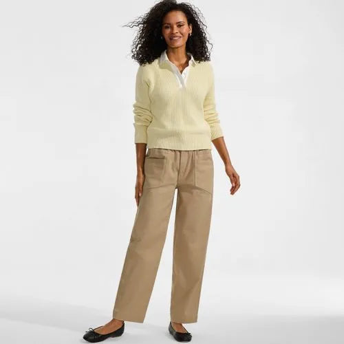 Women's Herringbone Chino High Rise Relaxed Straight Drawstring Ankle Pants