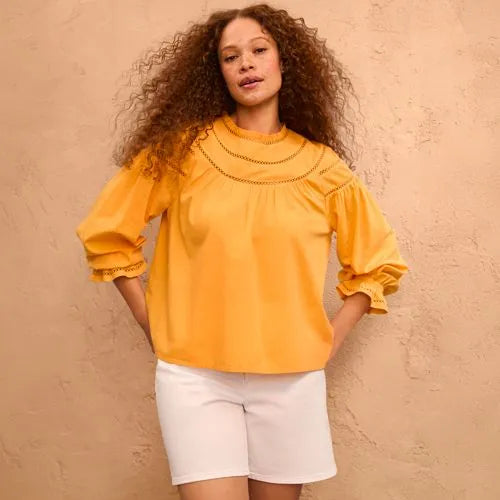 Women's Cotton Voile Long Sleeve Crew Neck Top