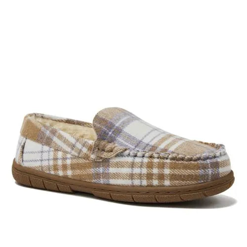 Women's Fuzzy Lined Plaid Moccasin Slippers
