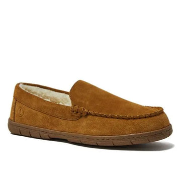 Men's Fuzzy Lined Suede Moccasin Slippers