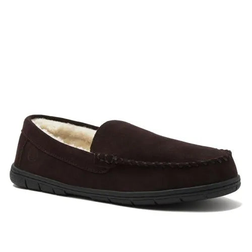 Men's Fuzzy Lined Suede Moccasin Slippers