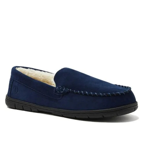 Men's Fuzzy Lined Suede Moccasin Slippers