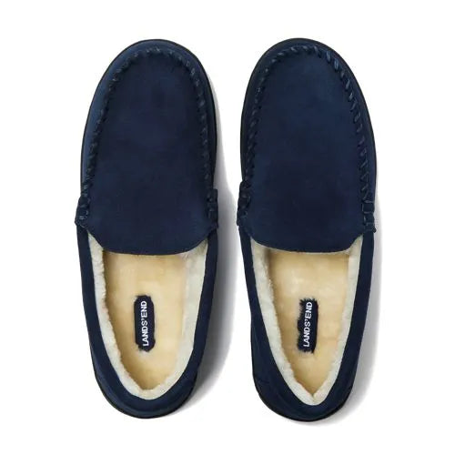 Men's Fuzzy Lined Suede Moccasin Slippers