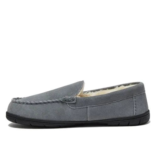 Men's Fuzzy Lined Suede Moccasin Slippers