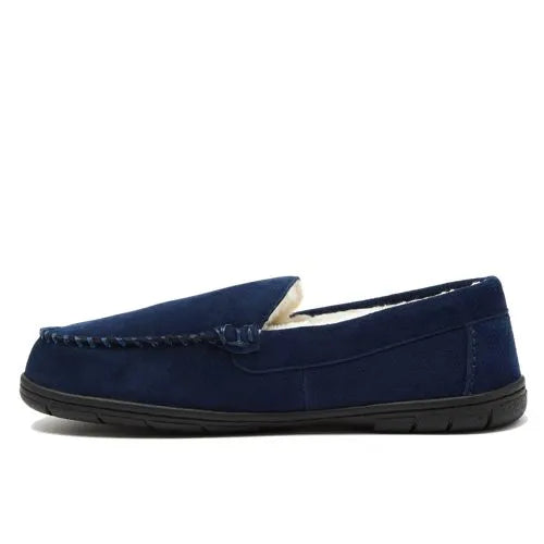 Men's Fuzzy Lined Suede Moccasin Slippers