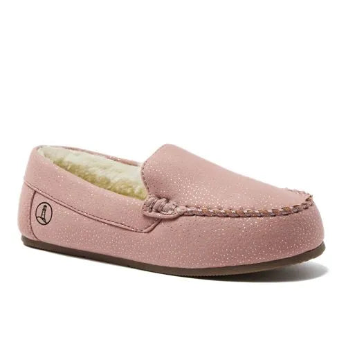 Kids Fuzzy Lined Shimmer Moccasin Slippers