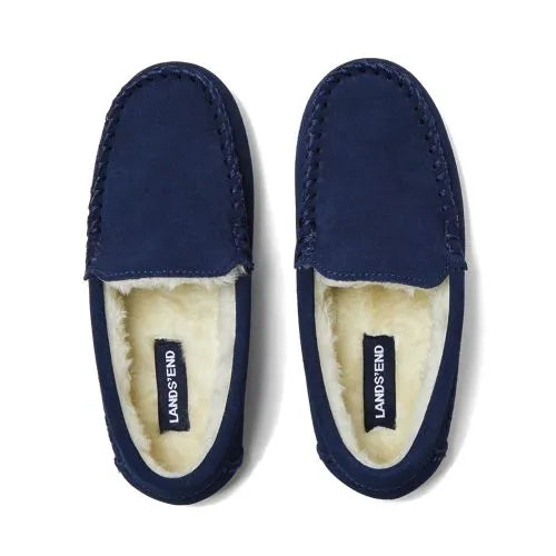 Kids Fuzzy Lined Suede Moccasin Slippers