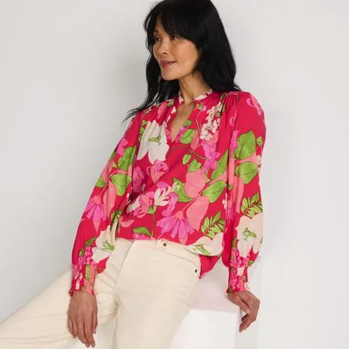 Women's Crepe Split Neck Popover Top