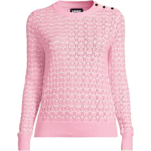 Women's Petite Cotton Viscose Button Shoulder Modern Crew Sweater