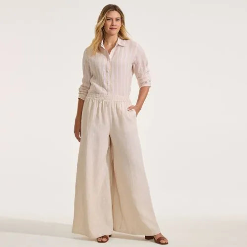 Women's Linen High Rise Palazzo Pants - Set Bottom