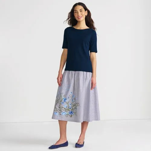 Women's Poplin Drop Waist Midi Skirt - Set Bottom