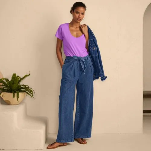 Women's High Ridge Twill Pull On Pleated Wide Leg Pants