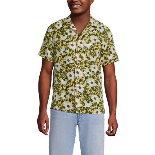 Men's Short Sleeve Linen Hawaiian Camp Collar Shirt