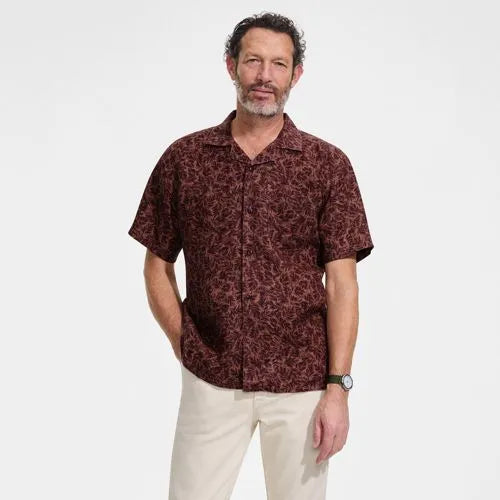 Men's Short Sleeve Linen Hawaiian Camp Collar Shirt